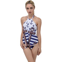 Anchor Background Design Go With The Flow One Piece Swimsuit by Simbadda