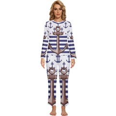 Anchor Background Design Womens  Long Sleeve Lightweight Pajamas Set by Simbadda