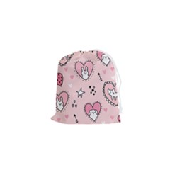 Cartoon Cute Valentines Day Doodle Heart Love Flower Seamless Pattern Vector Drawstring Pouch (xs) by Simbadda