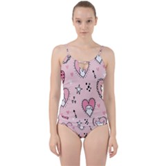 Cartoon Cute Valentines Day Doodle Heart Love Flower Seamless Pattern Vector Cut Out Top Tankini Set by Simbadda