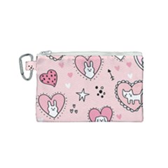 Cartoon Cute Valentines Day Doodle Heart Love Flower Seamless Pattern Vector Canvas Cosmetic Bag (small) by Simbadda