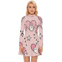 Cartoon Cute Valentines Day Doodle Heart Love Flower Seamless Pattern Vector Long Sleeve Velour Longline Dress by Simbadda