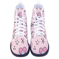 Cartoon Cute Valentines Day Doodle Heart Love Flower Seamless Pattern Vector Women s High-top Canvas Sneakers