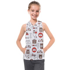 Vector Thin Line Art Vet Seamless Pattern Kids  Sleeveless Hoodie