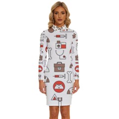 Vector Thin Line Art Vet Seamless Pattern Long Sleeve Shirt Collar Bodycon Dress by Simbadda