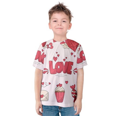 Hand Drawn Valentines Day Element Collection Kids  Cotton Tee by Simbadda