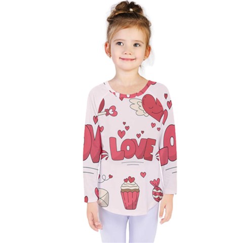 Hand Drawn Valentines Day Element Collection Kids  Long Sleeve Tee by Simbadda