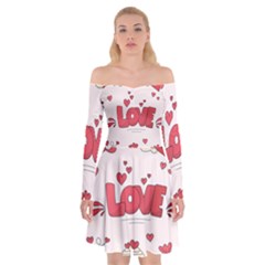 Hand Drawn Valentines Day Element Collection Off Shoulder Skater Dress by Simbadda