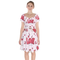 Hand Drawn Valentines Day Element Collection Short Sleeve Bardot Dress by Simbadda