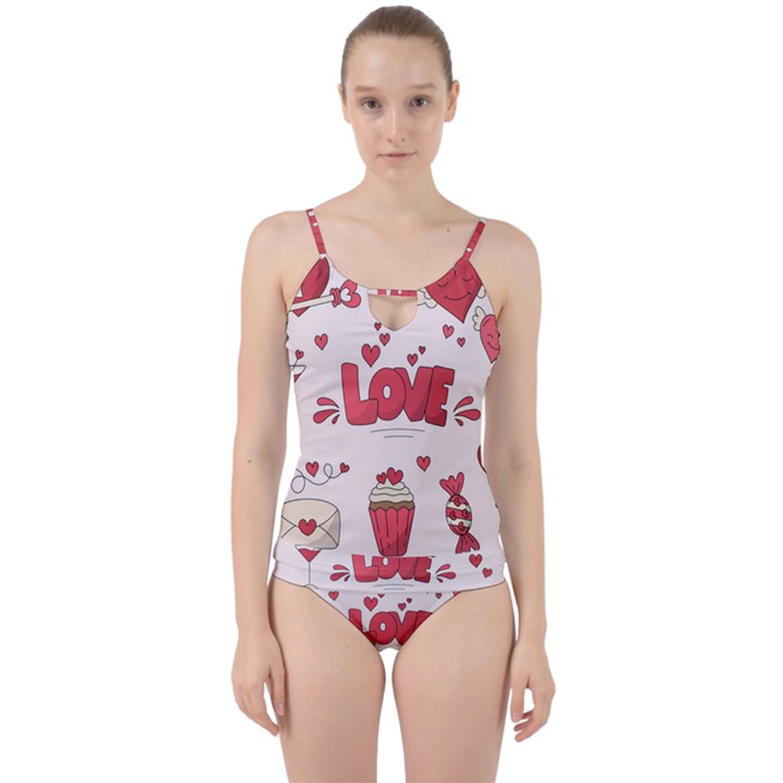 Hand Drawn Valentines Day Element Collection Cut Out Top Tankini Set