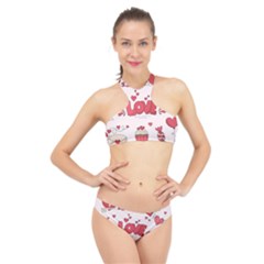 Hand Drawn Valentines Day Element Collection High Neck Bikini Set by Simbadda