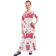 Hand Drawn Valentines Day Element Collection Kids  Quarter Sleeve Maxi Dress by Simbadda