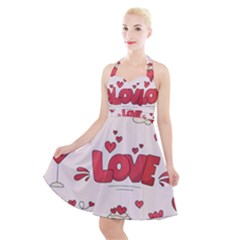 Hand Drawn Valentines Day Element Collection Halter Party Swing Dress  by Simbadda