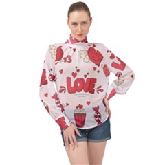 Hand Drawn Valentines Day Element Collection High Neck Long Sleeve Chiffon Top by Simbadda