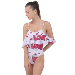 Hand Drawn Valentines Day Element Collection Drape Piece Swimsuit by Simbadda