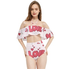 Hand Drawn Valentines Day Element Collection Halter Flowy Bikini Set  by Simbadda