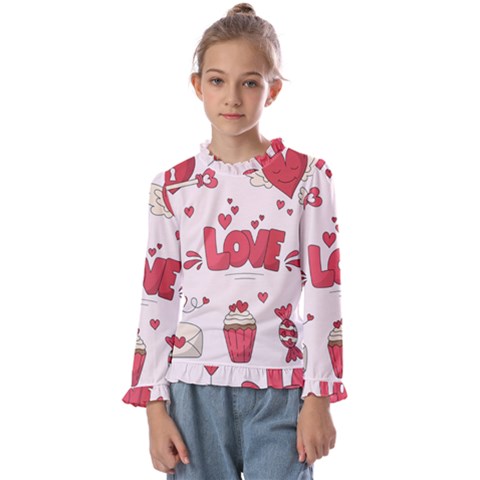 Hand Drawn Valentines Day Element Collection Kids  Frill Detail Tee by Simbadda