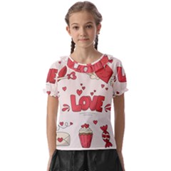 Hand Drawn Valentines Day Element Collection Kids  Frill Chiffon Blouse by Simbadda