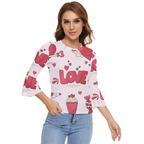 Hand Drawn Valentines Day Element Collection Bell Sleeve Top by Simbadda