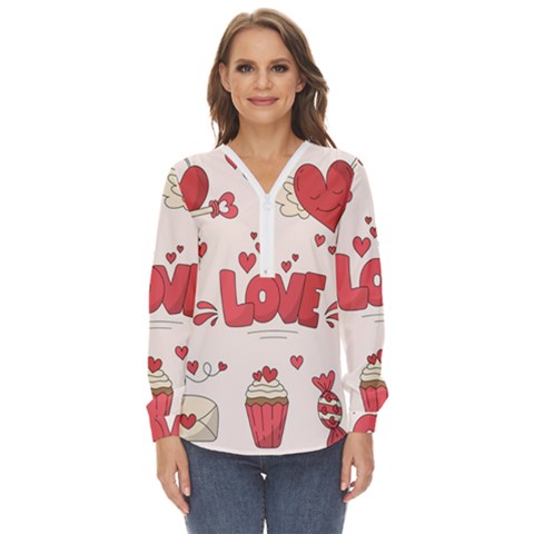 Hand Drawn Valentines Day Element Collection Zip Up Long Sleeve Blouse by Simbadda