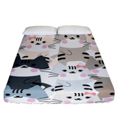 Cute Cat Couple Seamless Pattern Cartoon Fitted Sheet (california King Size) by Simbadda