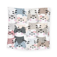 Cute Cat Couple Seamless Pattern Cartoon Square Tapestry (small) by Simbadda