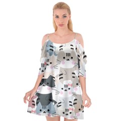 Cute Cat Couple Seamless Pattern Cartoon Cutout Spaghetti Strap Chiffon Dress by Simbadda