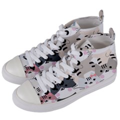 Cute Cat Couple Seamless Pattern Cartoon Women s Mid-top Canvas Sneakers by Simbadda