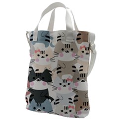 Cute Cat Couple Seamless Pattern Cartoon Canvas Messenger Bag by Simbadda