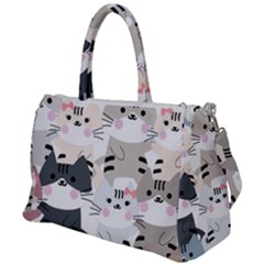 Cute Cat Couple Seamless Pattern Cartoon Duffel Travel Bag by Simbadda