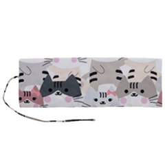 Cute Cat Couple Seamless Pattern Cartoon Roll Up Canvas Pencil Holder (m) by Simbadda