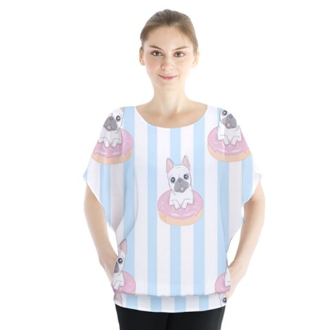 French-bulldog-dog-seamless-pattern Batwing Chiffon Blouse by Simbadda