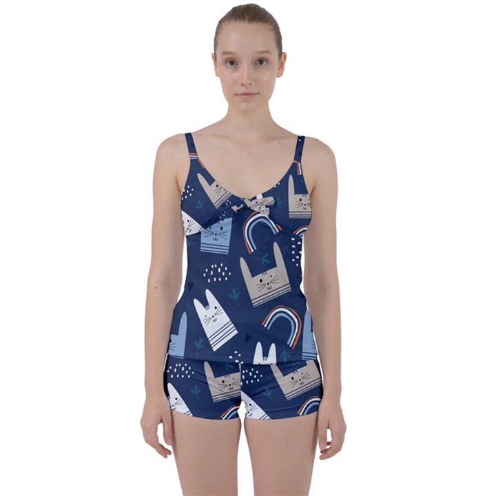 Colorful-cute-cats-seamless-pattern Tie Front Two Piece Tankini