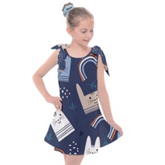 Colorful-cute-cats-seamless-pattern Kids  Tie Up Tunic Dress by Simbadda