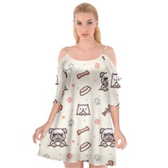 Pug-dog-cat-with-bone-fish-bones-paw-prints-ball-seamless-pattern-vector-background Cutout Spaghetti Strap Chiffon Dress by Simbadda