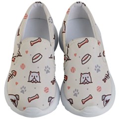 Pug-dog-cat-with-bone-fish-bones-paw-prints-ball-seamless-pattern-vector-background Kids Lightweight Slip Ons by Simbadda