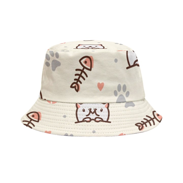 Pug-dog-cat-with-bone-fish-bones-paw-prints-ball-seamless-pattern-vector-background Bucket Hat