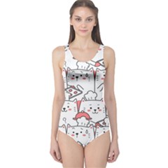 Cute-cat-chef-cooking-seamless-pattern-cartoon One Piece Swimsuit by Simbadda