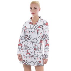 Cute-cat-chef-cooking-seamless-pattern-cartoon Women s Long Sleeve Casual Dress by Simbadda