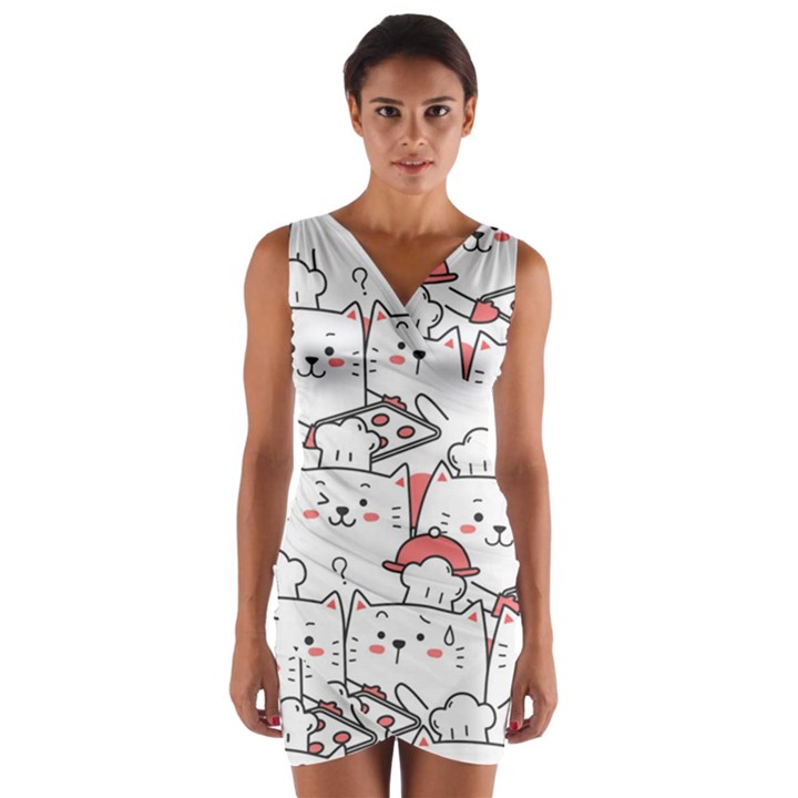 Cute-cat-chef-cooking-seamless-pattern-cartoon Wrap Front Bodycon Dress