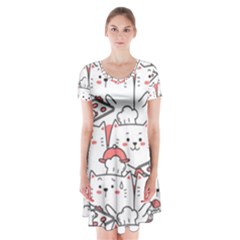 Cute-cat-chef-cooking-seamless-pattern-cartoon Short Sleeve V-neck Flare Dress by Simbadda