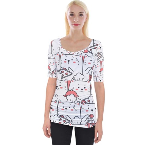 Cute-cat-chef-cooking-seamless-pattern-cartoon Wide Neckline Tee by Simbadda