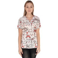 Cute-cat-chef-cooking-seamless-pattern-cartoon Women s V-neck Scrub Top by Simbadda