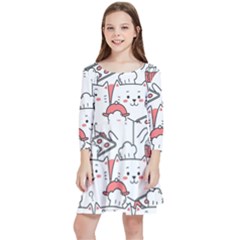 Cute-cat-chef-cooking-seamless-pattern-cartoon Kids  Quarter Sleeve Skater Dress by Simbadda