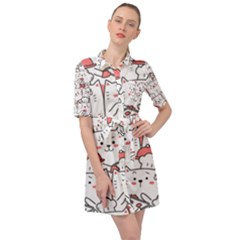 Cute-cat-chef-cooking-seamless-pattern-cartoon Belted Shirt Dress by Simbadda