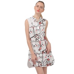 Cute-cat-chef-cooking-seamless-pattern-cartoon Sleeveless Shirt Dress by Simbadda