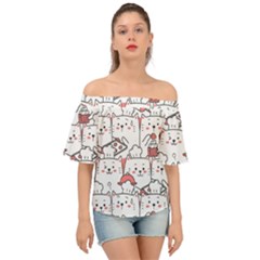 Cute-cat-chef-cooking-seamless-pattern-cartoon Off Shoulder Short Sleeve Top by Simbadda