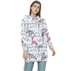 Cute-cat-chef-cooking-seamless-pattern-cartoon Women s Long Oversized Pullover Hoodie by Simbadda