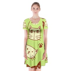 Cute-hand-drawn-cat-seamless-pattern Short Sleeve V-neck Flare Dress by Simbadda