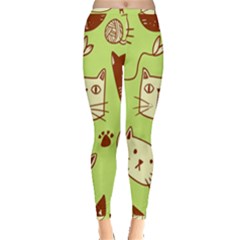 Cute-hand-drawn-cat-seamless-pattern Inside Out Leggings by Simbadda